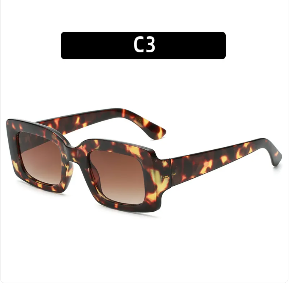 Rectangle Sunglasses for Women – UV400 Bold Frames | Leopard, Red & Black