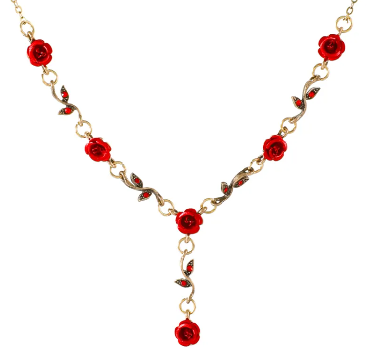 Vintage Rose Jewelry Set – Bracelet, Necklace & Earrings | Romantic Gift for Her