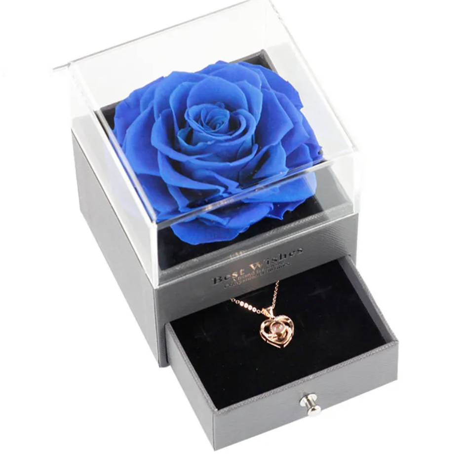 Preserved Rose Jewelry Box with Necklace – Luxury Gift for Her | 12 Colors