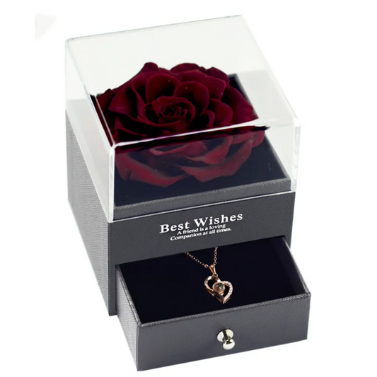 Preserved Rose Jewelry Box with Necklace – Luxury Gift for Her | 12 Colors