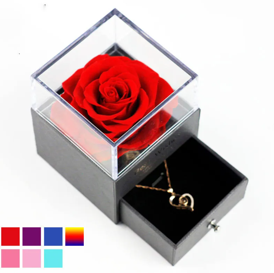 Preserved Rose Jewelry Box with Necklace – Luxury Gift for Her | 12 Colors