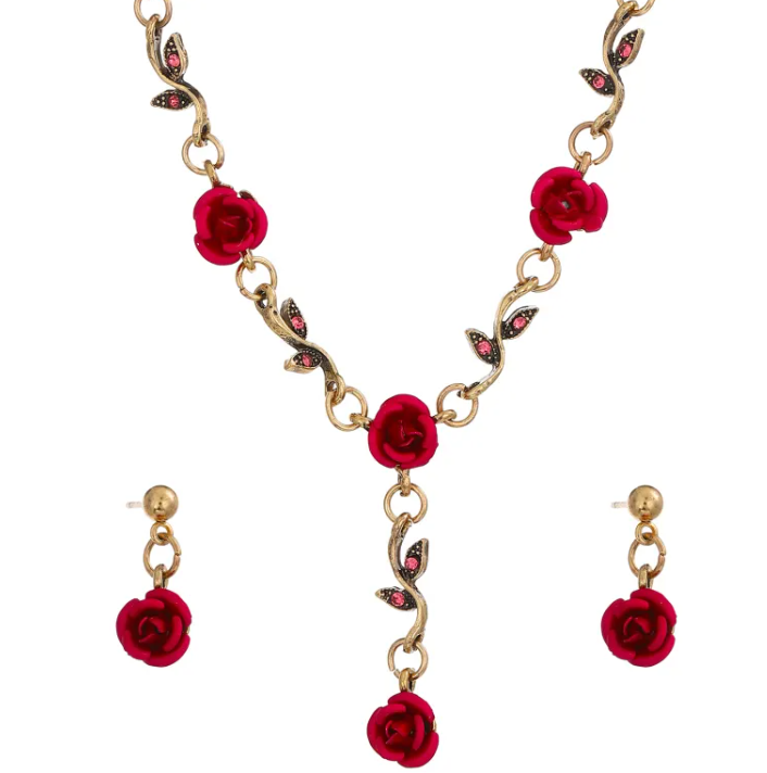 Vintage Rose Jewelry Set – Bracelet, Necklace & Earrings | Romantic Gift for Her