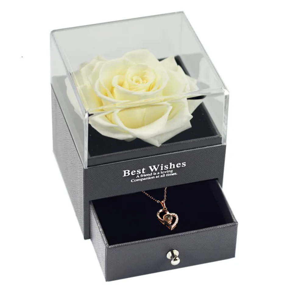 Preserved Rose Jewelry Box with Necklace – Luxury Gift for Her | 12 Colors