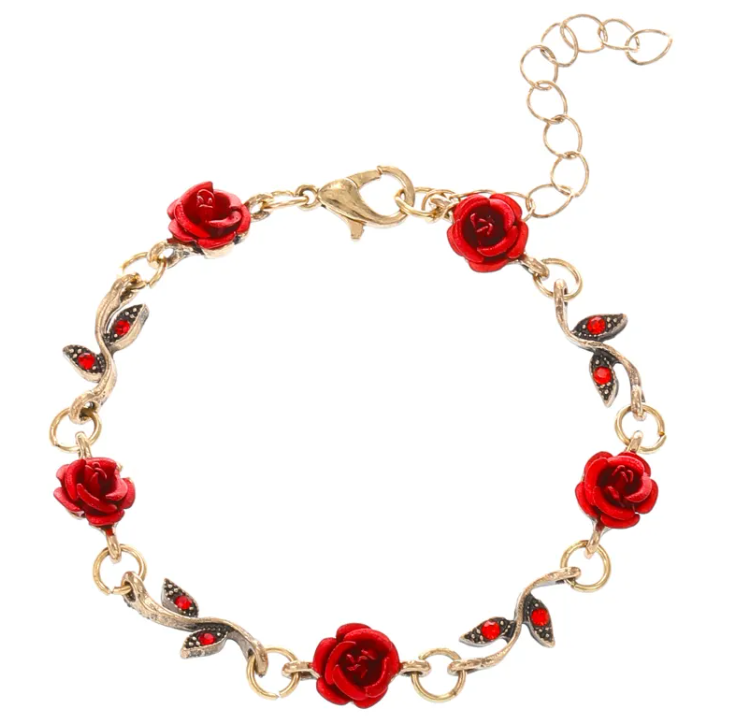 Vintage Rose Jewelry Set – Bracelet, Necklace & Earrings | Romantic Gift for Her