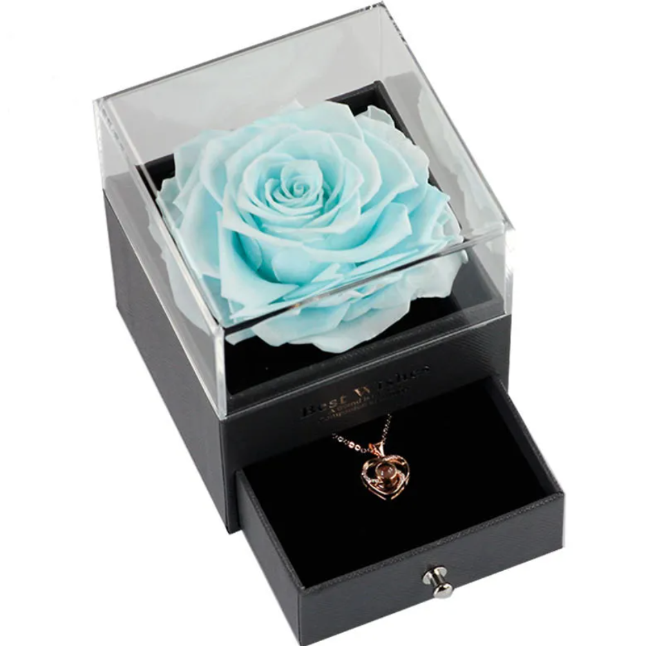Preserved Rose Jewelry Box with Necklace – Luxury Gift for Her | 12 Colors