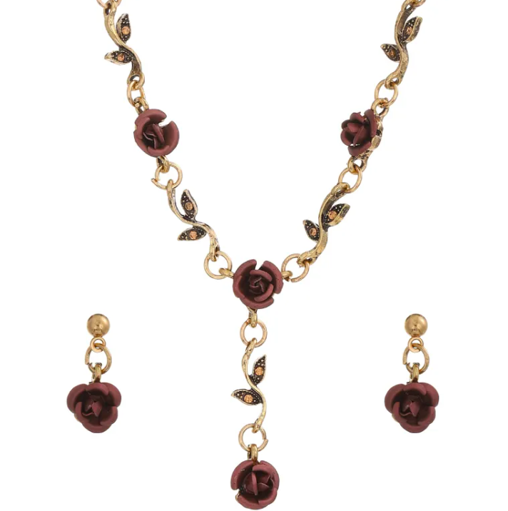 Vintage Rose Jewelry Set – Bracelet, Necklace & Earrings | Romantic Gift for Her