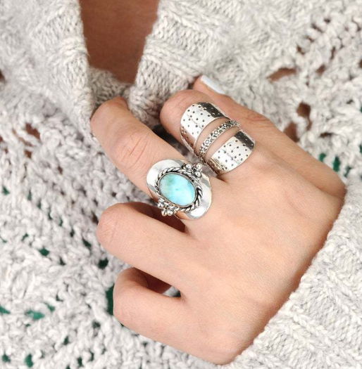 Emerald Green Bohemian Statement Ring – Boho Geometric Ring | Sizes 6–12