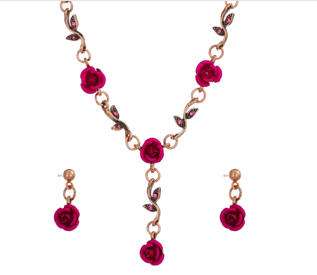 Vintage Rose Jewelry Set – Bracelet, Necklace & Earrings | Romantic Gift for Her