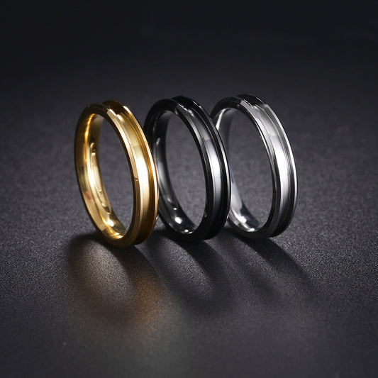 Geometric Retro Band Ring – Vintage Stackable Ring with Diamond Inlay | Silver, Gold & Black