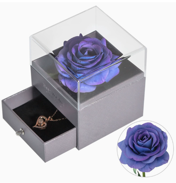 Preserved Rose Jewelry Box with Necklace – Luxury Gift for Her | 12 Colors