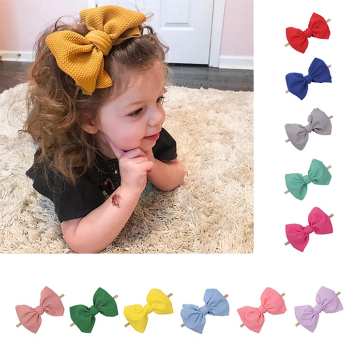 Children's Bow Headband & Hairband Set – Soft Waffle Fabric Hair Accessories for Girls | 8 Colors