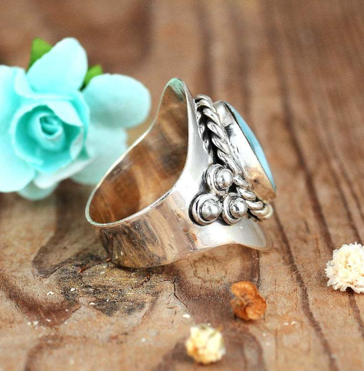 Emerald Green Bohemian Statement Ring – Boho Geometric Ring | Sizes 6–12