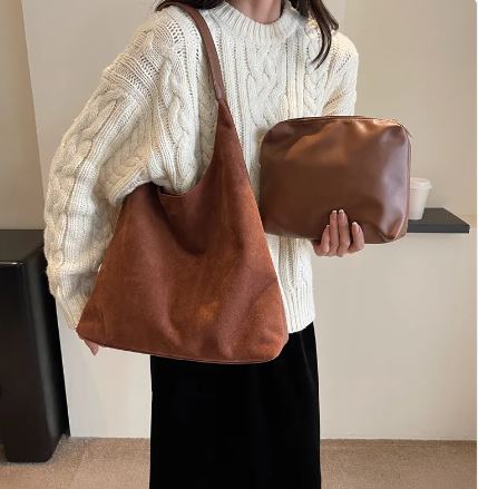 Retro Suede Shoulder Bag – Large Capacity