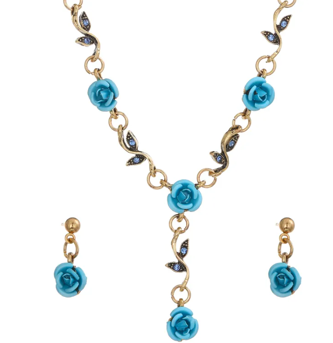 Vintage Rose Jewelry Set – Bracelet, Necklace & Earrings | Romantic Gift for Her