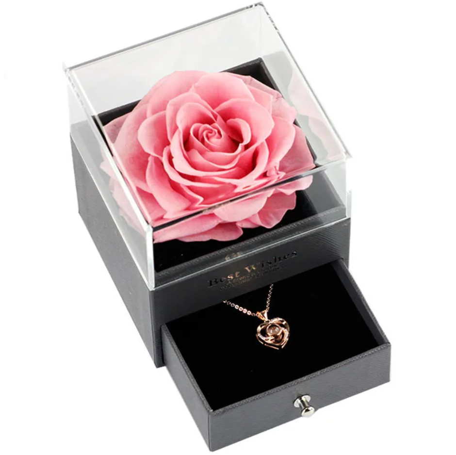 Preserved Rose Jewelry Box with Necklace – Luxury Gift for Her | 12 Colors