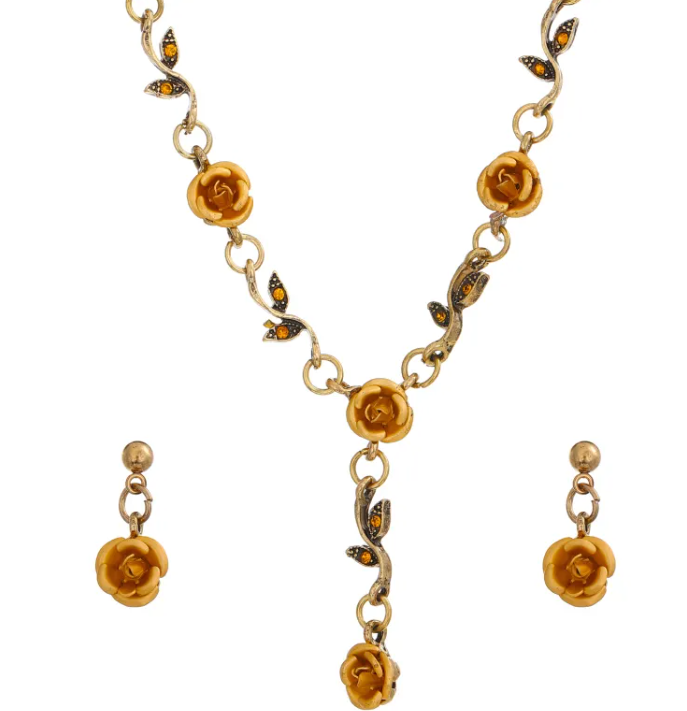 Vintage Rose Jewelry Set – Bracelet, Necklace & Earrings | Romantic Gift for Her